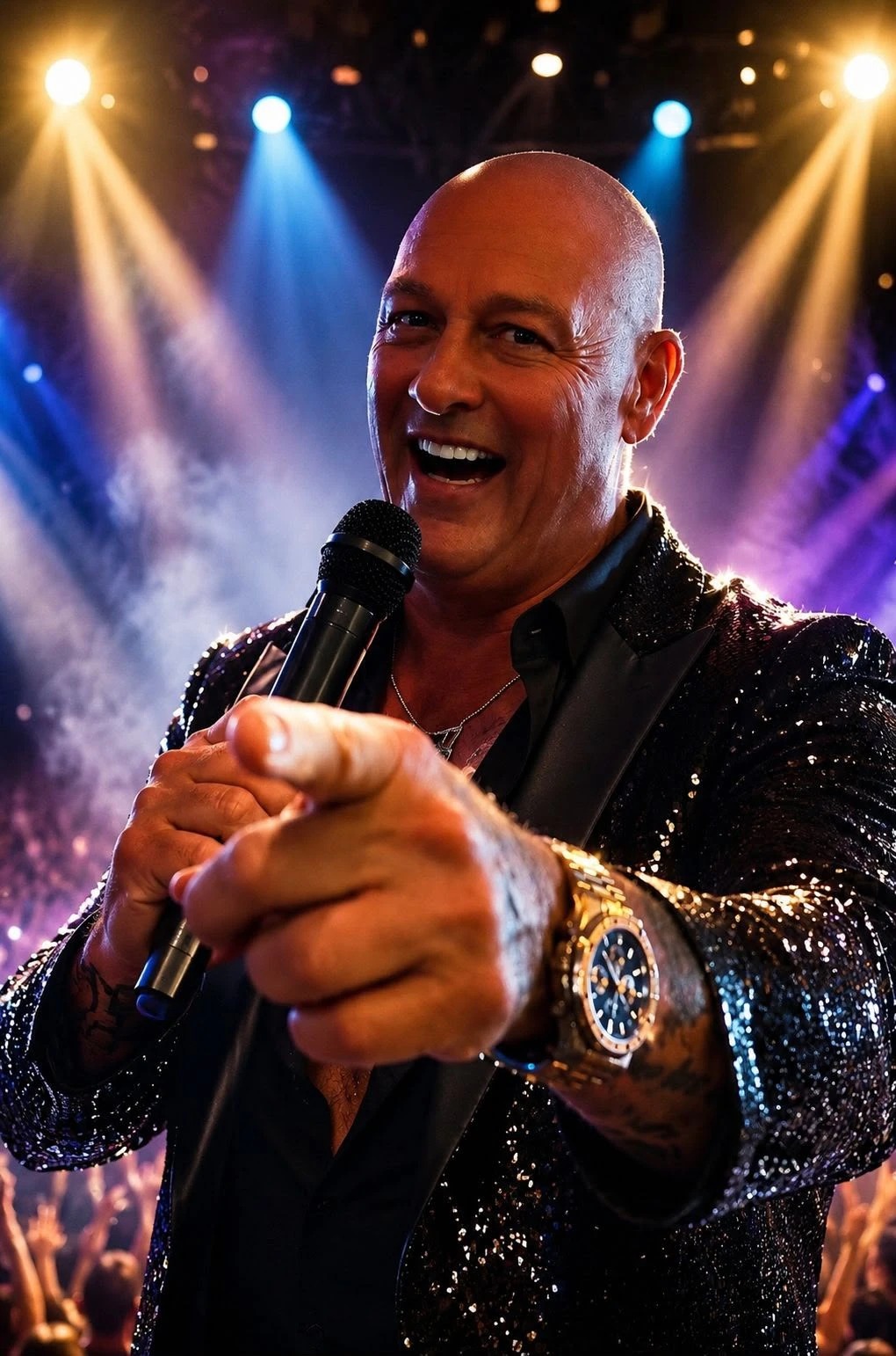 John Medley zingt op het podium