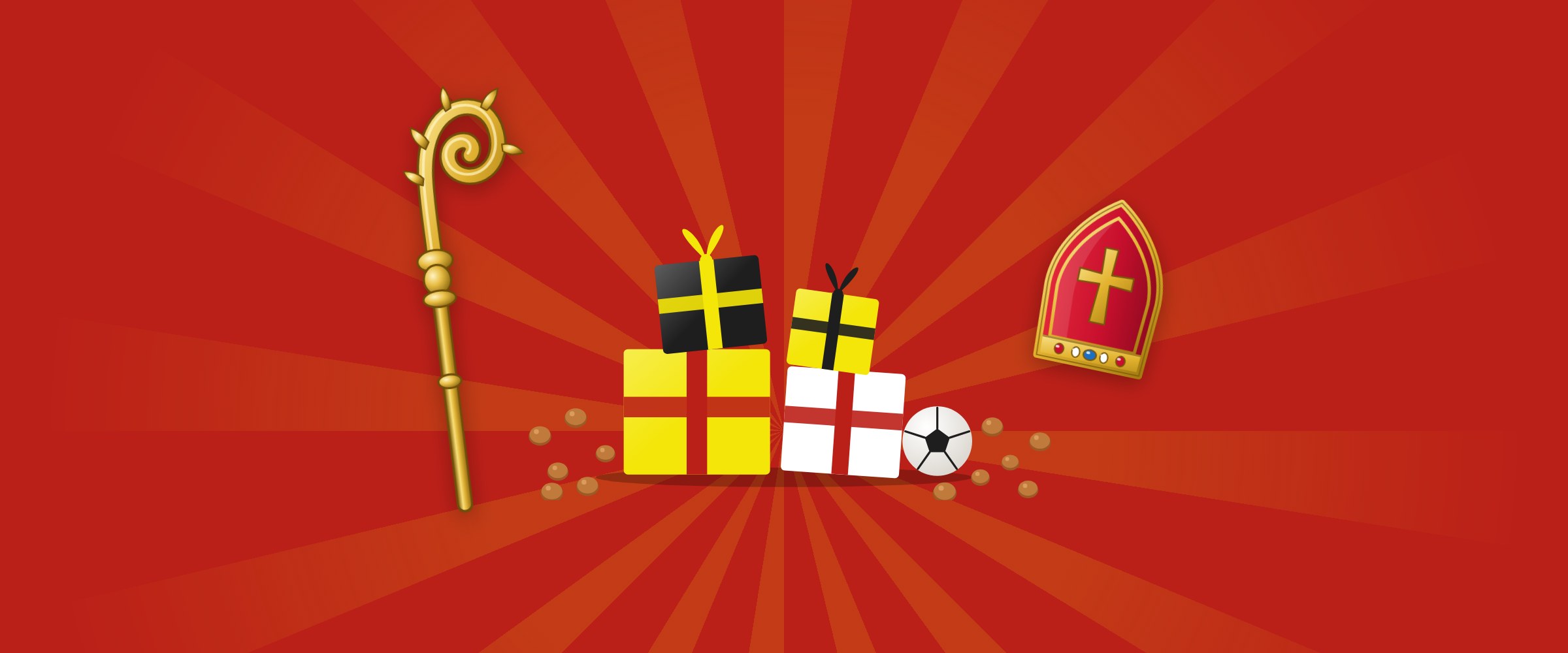 Cadeautjes, pepernoten, de staf en de mijter van Sinterklaas
